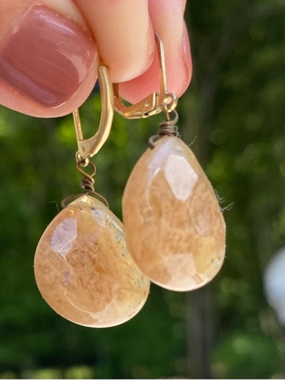 Gold-Tone Brown Stone Drop Earrings - Unbranded